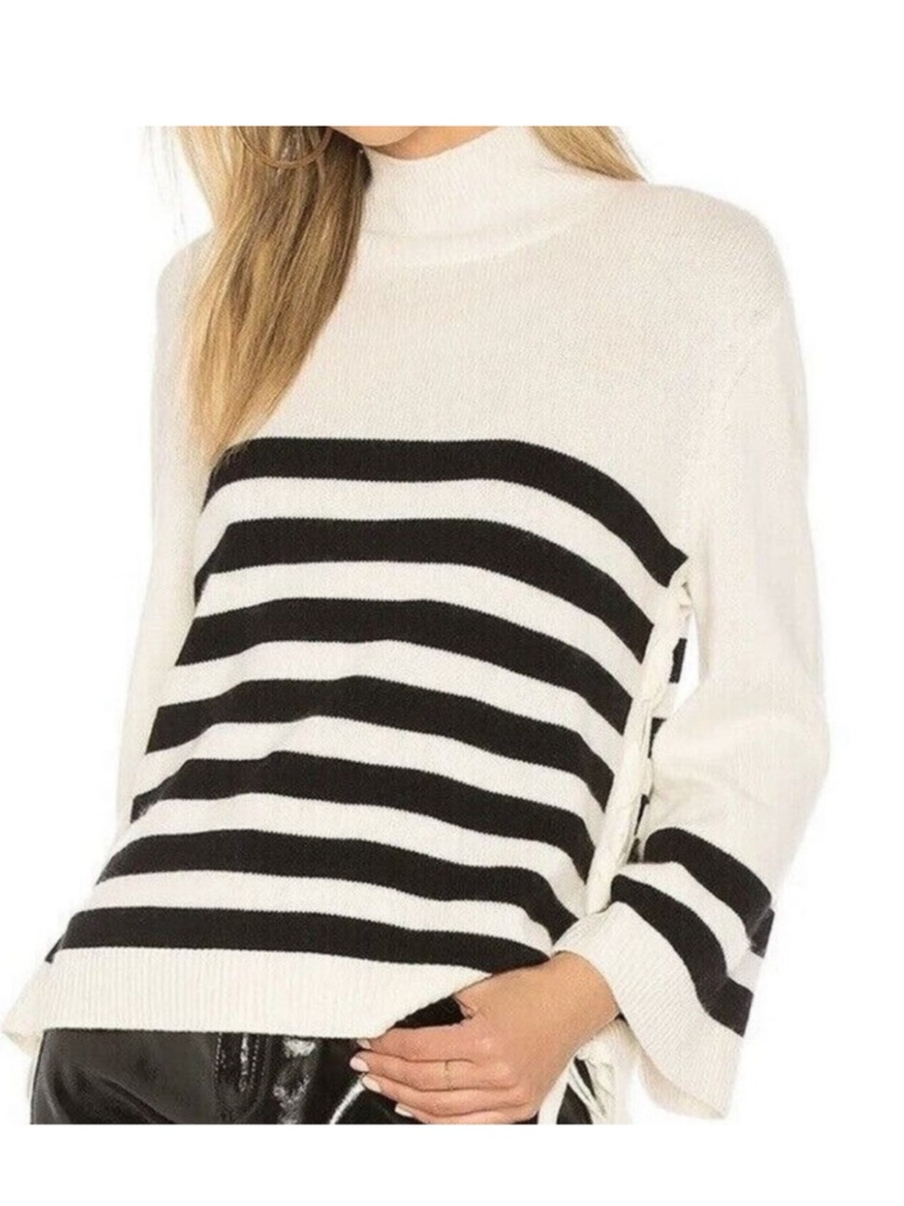 Joie Lantz Lace-up Striped Sweater Size XS Cashmere Blend